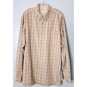 Columbia Sportswear Men's Shirt XL L/S Button Down Tan Plaid Check‎ 100% Cotton